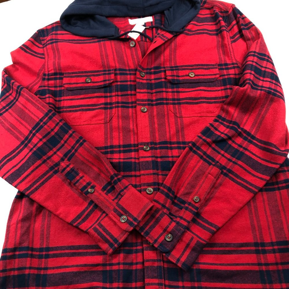 Aeropostale Hooded Plaid Weekender Flannel ButtonDown Shirt Southwestern Country